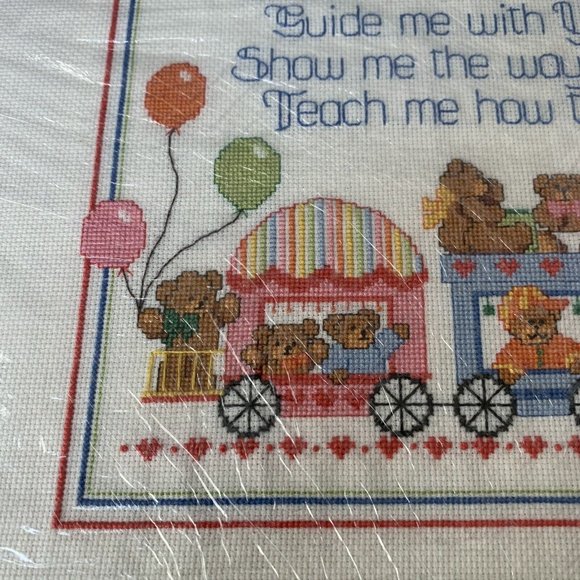 Vintage 1985 Completed TEDDY BEAR BLESSING Dimensions Counted Cross Stitch - Picture 3 of 8